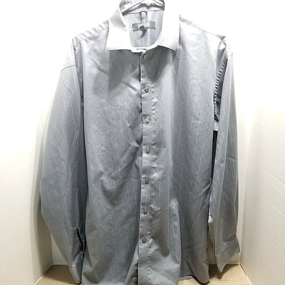 Kenneth Cole Reaction Men’s Size 16 34/35 Gray Long Sleeve Button Up Dress Shirt - Picture 2 of 12